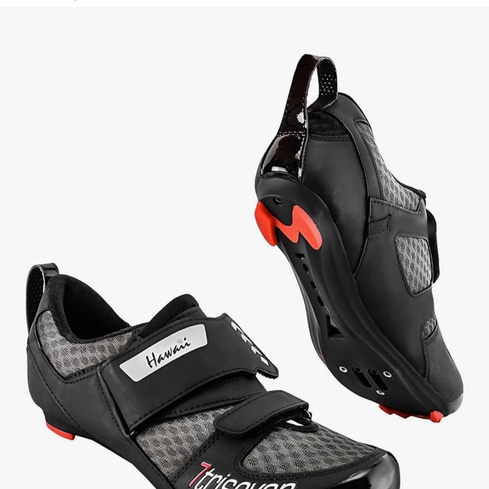 Black and Red Athletic Cycling Shoes with Velcro Closure